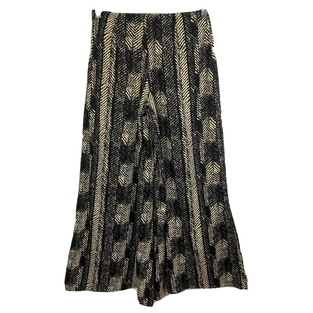 QED London Pants Women Sz XS Black Beige Patterned Wide-Leg Side Zip Lightweight